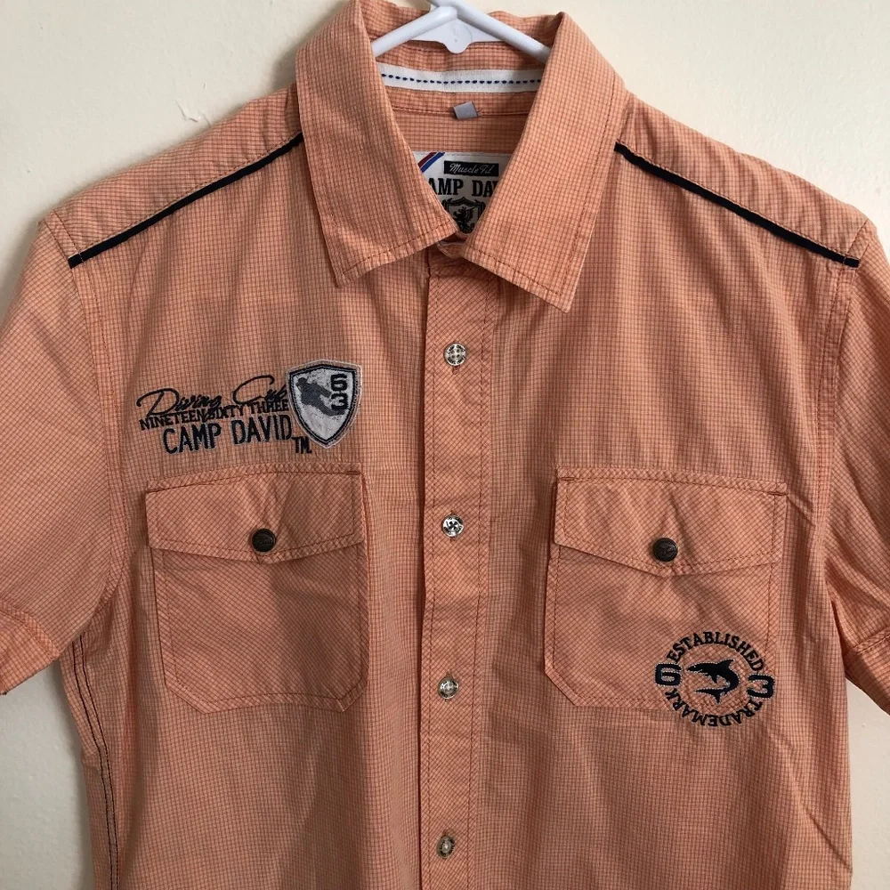 Camp David Muscle fit button down pin stripe orange shirt size small - Picture 3 of 7